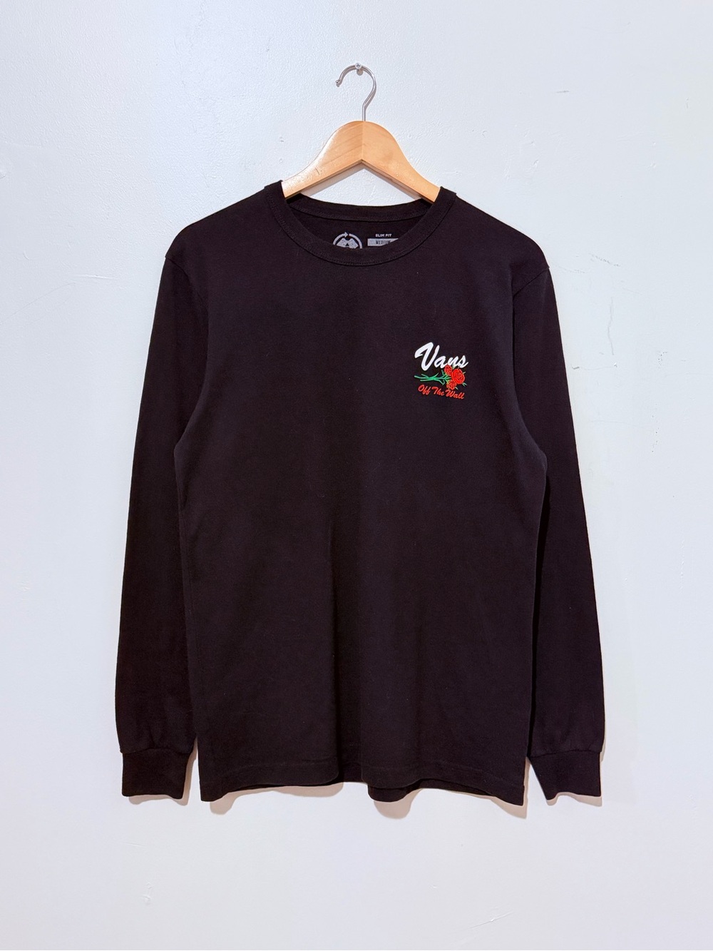 Vans Black Long Sleeve Tee with Red Rose Chest Logo